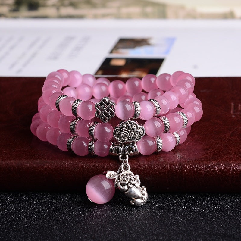Natural Opal Cat's Eye Pixiu Pendant Buddha Bracelet for women Prayer Beads Wholesale Price High Quality