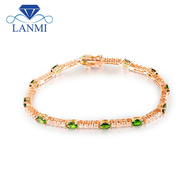 Natural Oval 4x5mm Tsavorite Wedding Bracelet Solid 18K Gold Diamond Engagement Gemstone Jewelry For Women Gift