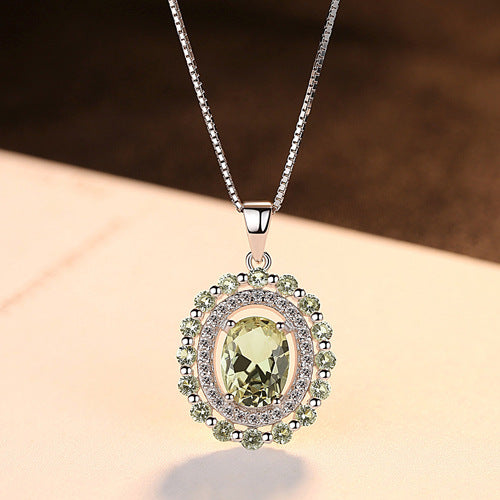 Natural Oval Green Peridot Pendant Necklace With 45cm Box Chain 925 Sterling Silver Classic CZ Fine Jewelry Wholesale
