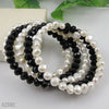 Natural Pearl Crystal Bracelet,AA 8-9MM 5Rows White Pearl Black Crystal Jewellery Wedding Birthd Lady's Gift