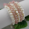 Natural Pearl Crystal Bracelet,AA 8-9MM 5Rows White Pearl Pink Crystal Jewellery Wedding Birthd Lady's Gift