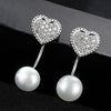 Natural Pearl Earrings 100% 925 Sterling Silver Stud Earrings AAA Zircon Crystal Heart Earrings Women Jewelry