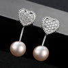 Natural Pearl Earrings 100% 925 Sterling Silver Stud Earrings AAA Zircon Crystal Heart Earrings Women Jewelry