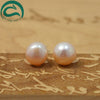 Natural Pearl Earrings 925 Sterling Silver Jewelry Women Pink 10-10.5MM Off-Round Stud Earring Natural Pearl Jewelry