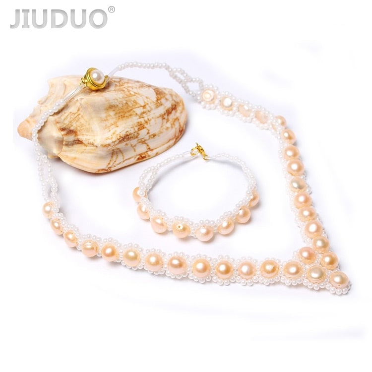 Natural Pearl Jewelry Set Necklace Ring Earrings Bracelet twe Piece Set Three of them Silver Accessories Flannel Gift Box