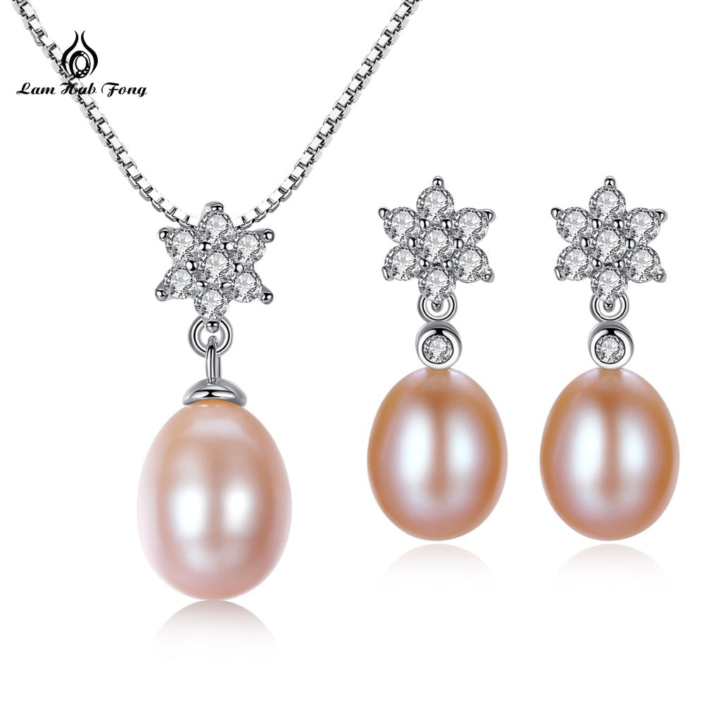 Natural Pearl Jewelry Sets 925 Sterling Silver Pendant Earrings Real Fresh Water Jewelry Wedding Party Wholesale