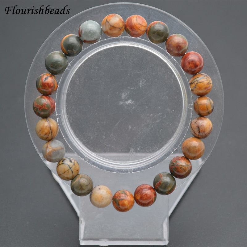 Natural Piccaso Jasper 8mm Stone Round Beads Elastic Line Bracelets Fashion Woman Jewelry