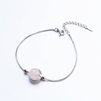 Natural Pink Crystal Bead Bracelet Women 925 Silver Charm Bracelet Ladies Natural Stone Bracelet For Women