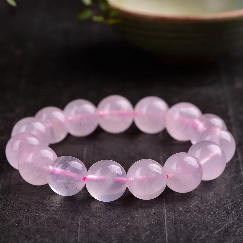 Natural Pink Quartz Crystal Charm Beads Bracelet Party Anniversary Souvenir Single Bracelet Women Jewelry