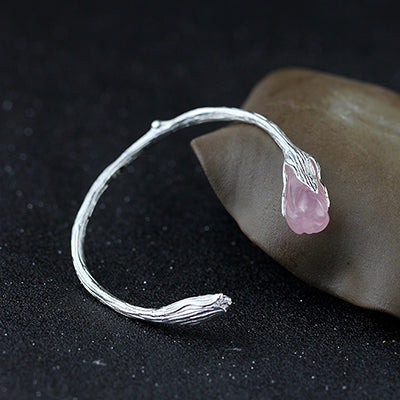 Natural Pink/White Jade Bangles 100% Real 925 Sterling Silver Bracelets Women Vintage Flower Wedding Gifts Fine Jewelry SB03