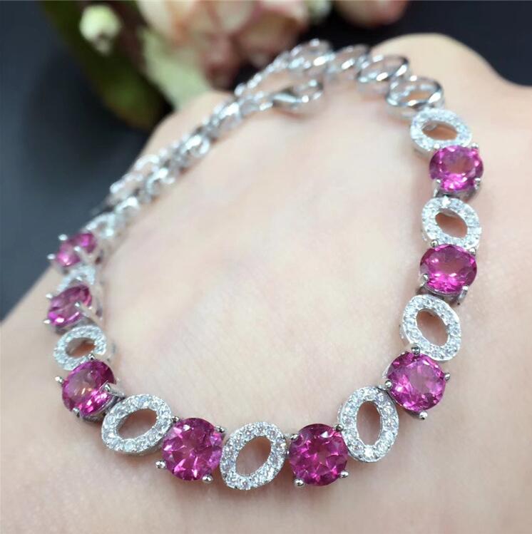 Natural Pink chain bracelet Free shipping Real and natural Pink topaz Fine jewelry 5mm 8pcs