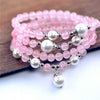 Natural Pinky Crystal Stone Multi-layer Bracelet with Pearl Shell Beads Boho Style Friends Gift Fashion Women's Jewelry