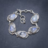 Natural Rainbow Moonstone Handmade Unique 925 Sterling Silver Bracelet 6 1/4-7 1/4 Y3422