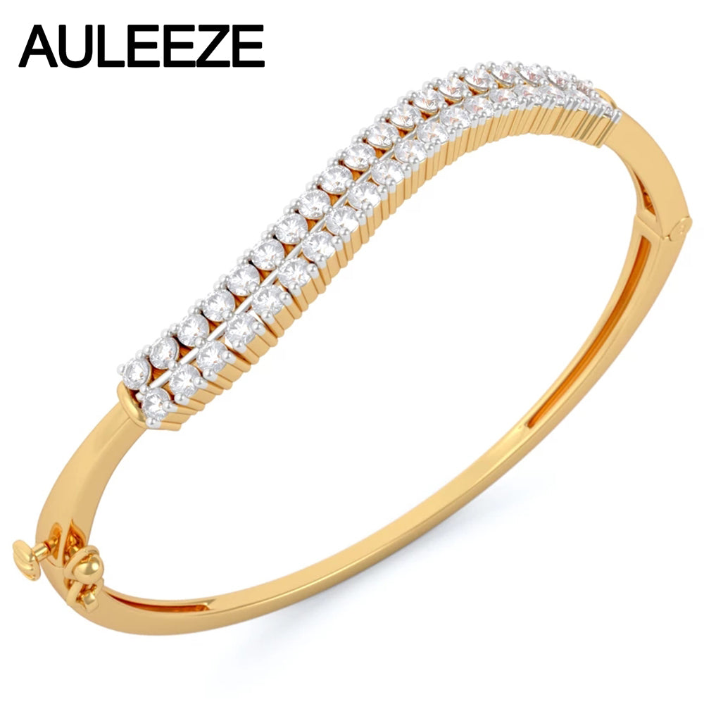 Natural Real Diamond Bangles 14K Solid Yellow Gold 585 Gold Bangles For Women Wave Double-row Diamond Jewelry Wedding Bracelet