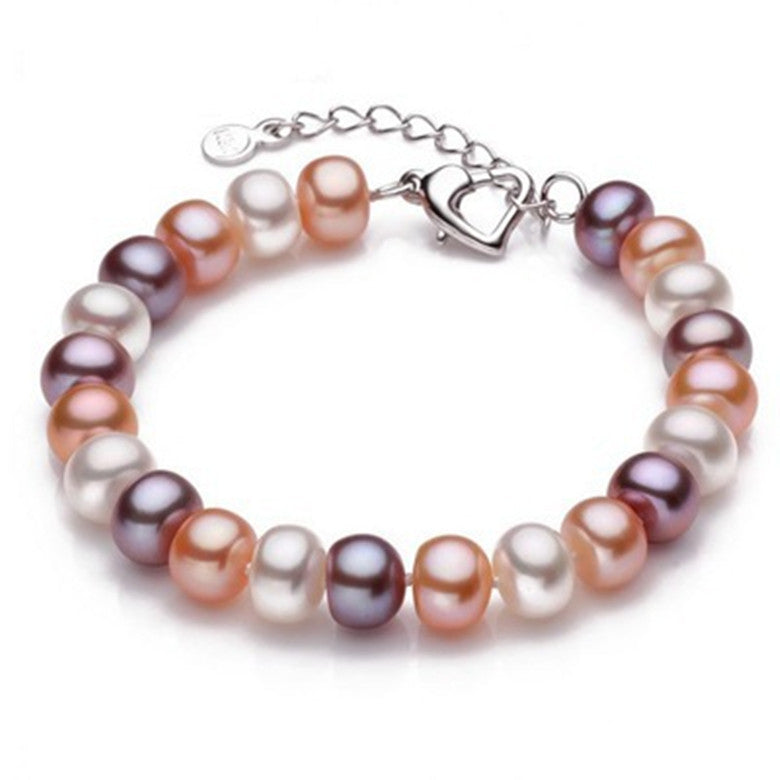 Natural Real Pearl Bracelet 8-9mm Semiround Colorful Pearls Woman Pearls Bracelet 17-18cm