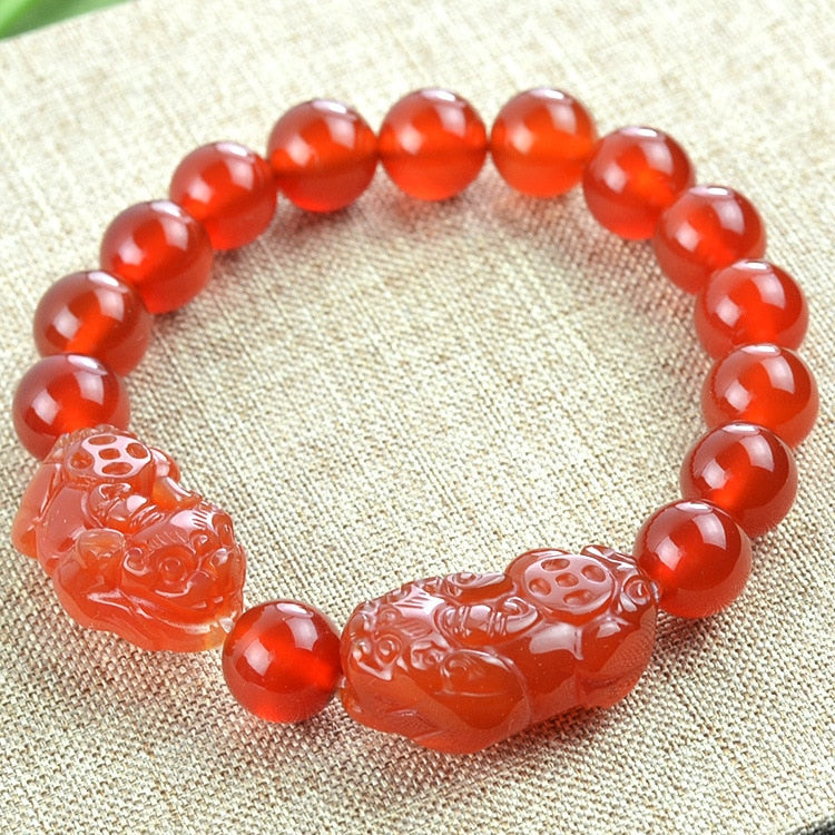 Natural Red Agate Beads Bracelet Fine GemStone Beaded Double Wild Animal Bracelet Men Jewelry Women Bracelet Can Drop Shipping