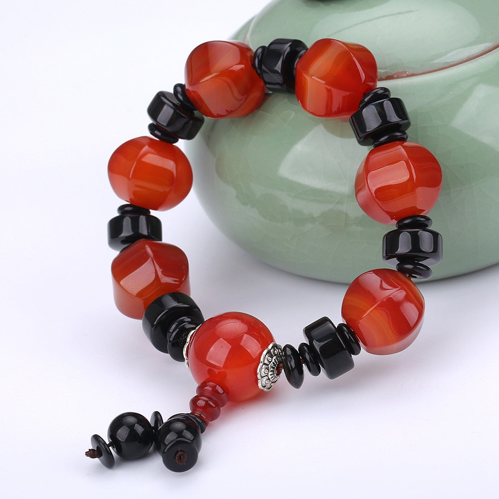 Natural Red Agate Bracelets Men Beads Agate Chalcedony Jewelry Handmade Couple Balance 925 silver septum Bracelets Reiki Healing