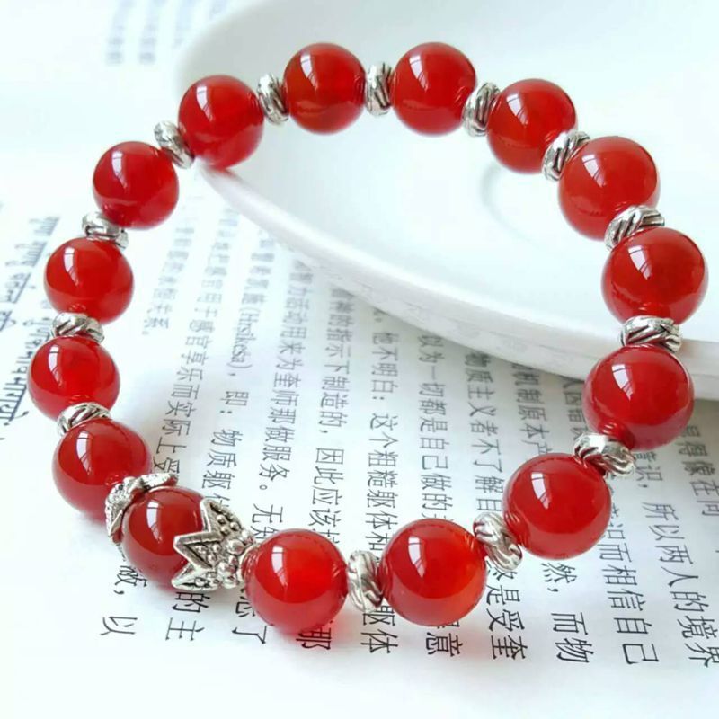 Natural Red Agate Fashion Silver Accessories Bracelet Woman Hand String Ornaments Classic Jewelry for Lovers Birthd Gift