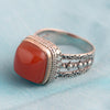 Natural Red Agate Rings 925 Sterling Silver Thai Silver Large Vintage Rings For Women Square Shaped Stone Fashion Accesorios