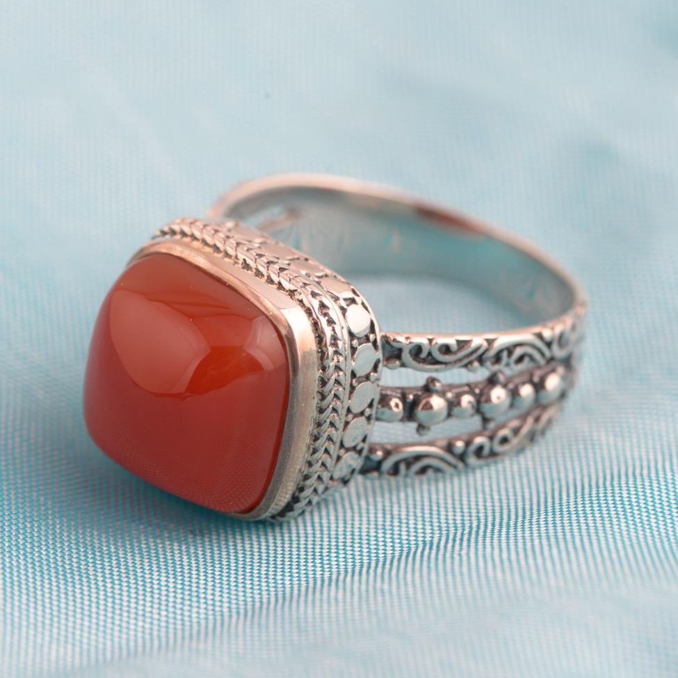 Natural Red Agate Rings 925 Sterling Silver Thai Silver Large Vintage Rings For Women Square Shaped Stone Fashion Accesorios