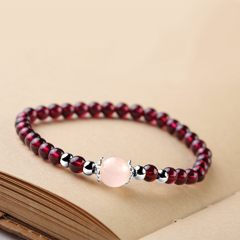 Natural Red Garnet Charm Bracelet January Birthstone 925 Sterling Silver High Quality Jewelry for Women Gift 16cm Elastic