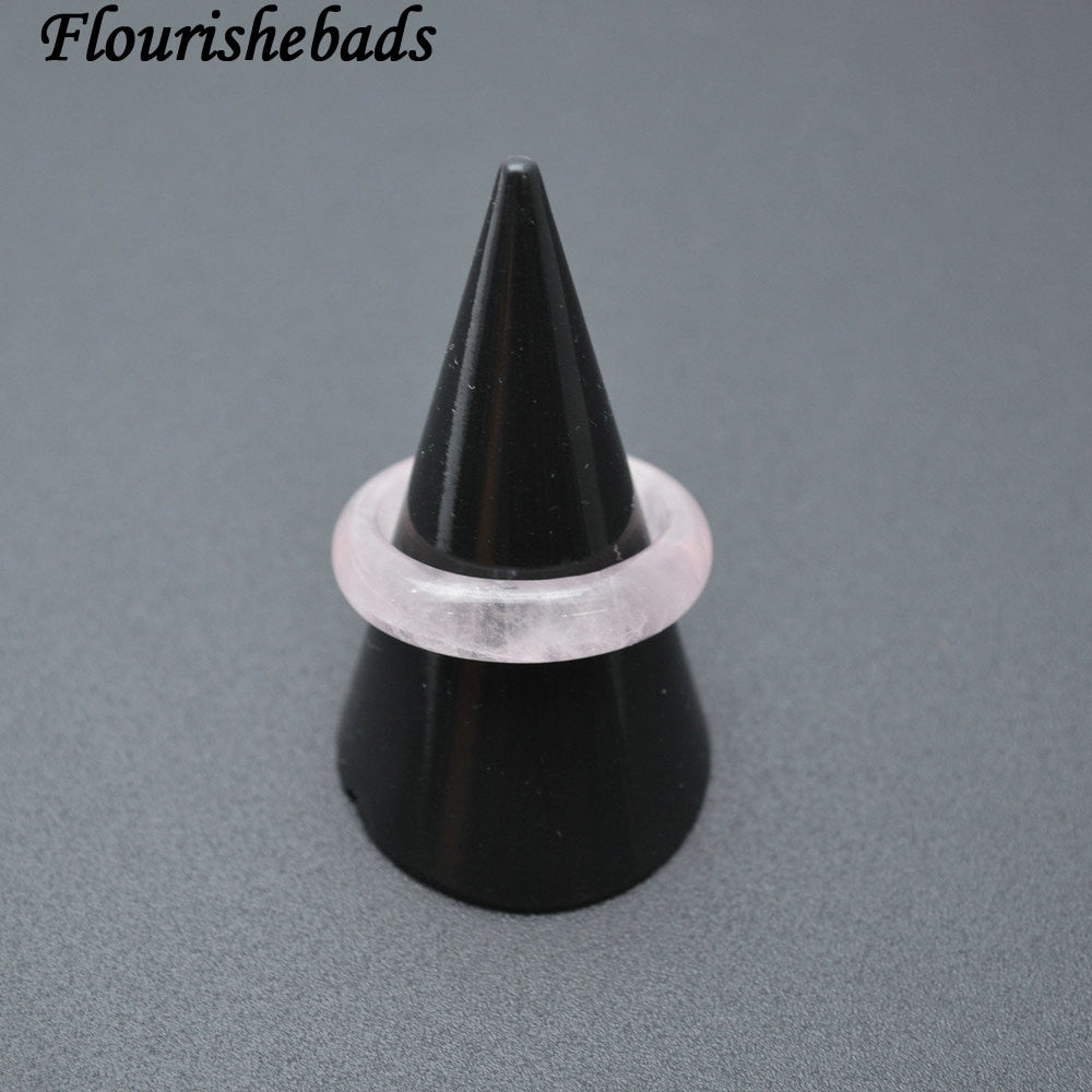 Natural Rose Quartz Gemstone Circle Stone Band Wedding Rings Fashion Jewelry