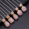 Natural Rose Quartzs Perfume Bottle Pendant Necklace Agates Pendant Necklace Essential Oil Diffuser Pearl Chain Women Jewerly