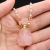 Natural Rose Quartzs Perfume Bottle Pendant Necklace Agates Pendant Necklace Essential Oil Diffuser Pearl Chain Women Jewerly