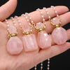 Natural Rose Quartzs Perfume Bottle Pendant Necklace Agates Pendant Necklace Essential Oil Diffuser Pearl Chain Women Jewerly