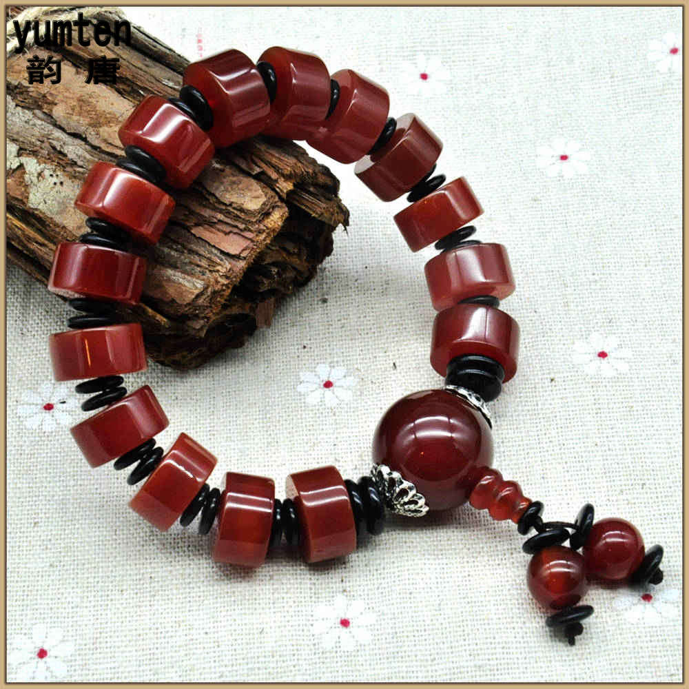 Natural Ruby Beads Mens Jewelry Erkek Bileklik Gifts Pulseras Mujer Armbanden Agate Bracelets Barrel Beads Braceletes Obsidian