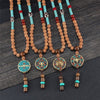 Natural Rudraksha Beads Prayer Necklace Tibetan Classic Nepal OM Pendant Necklace Yoga Meditation Strand Mala Healing Jewelry