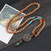 Natural Rudraksha Beads Prayer Necklace Tibetan Classic Nepal OM Pendant Necklace Yoga Meditation Strand Mala Healing Jewelry