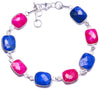 Natural Sapphire and Cherry Ruby Handmade Unique 925 Sterling Silver Bracelet 7 3/4-8 1/2 Y1376