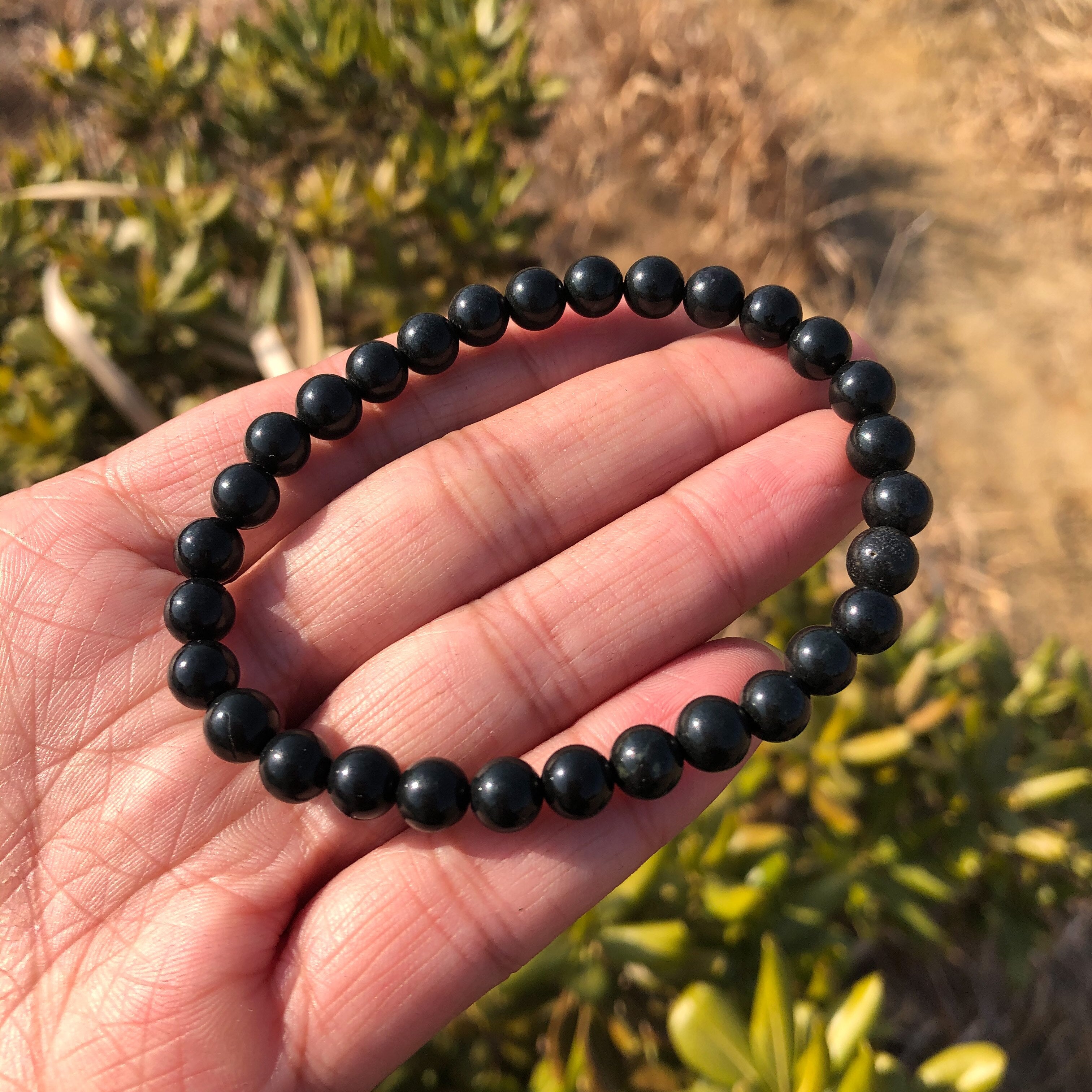 Natural Schungite Shungite Bracelet Round Beads Crystal Healing Stone  Women Men Jewelry Gift