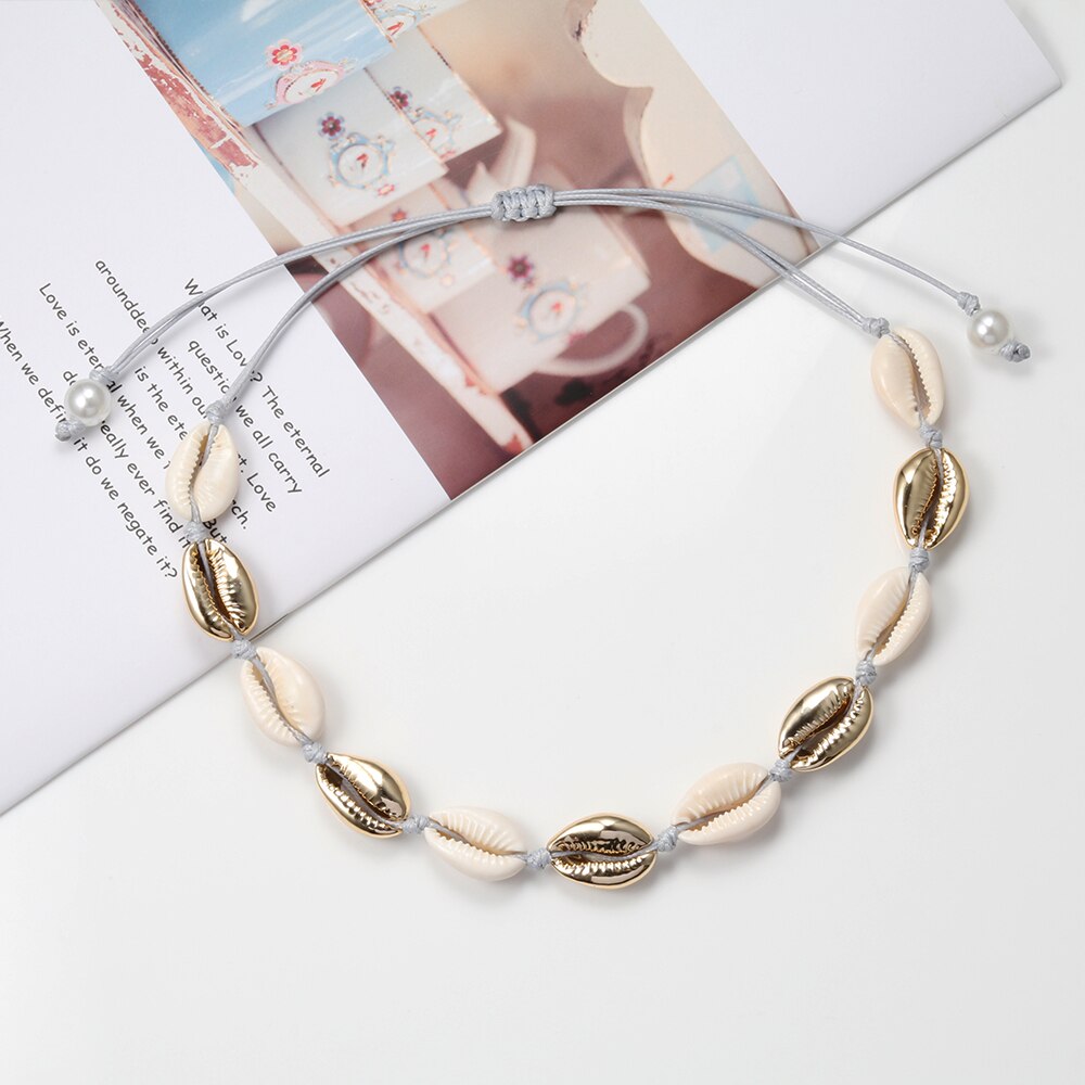 Natural Sea Shell Choker Chain Necklace for Women Bohemian Vintage Beach Conch Shell Braided Jewelry  Friend Gift