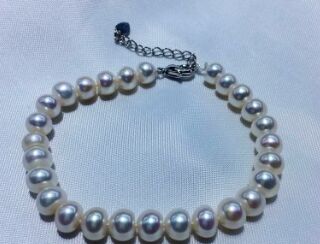 Natural Semiround Pearls Jewelry , 7-8mm Bread Round Pearl Bracelet 17cm Woman Beads Bangles Bracelets for Wedding