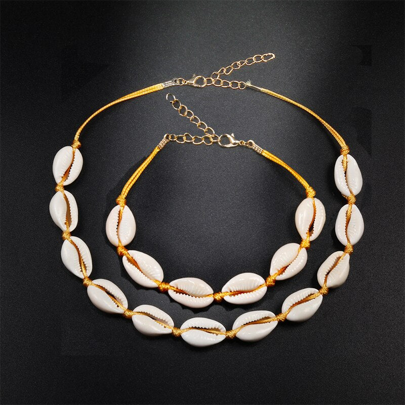 Natural Shell Necklace Bracelet Collar Seashell Choker Handmade Rope Chain Women Summer Beach Jewelry Friend Gift