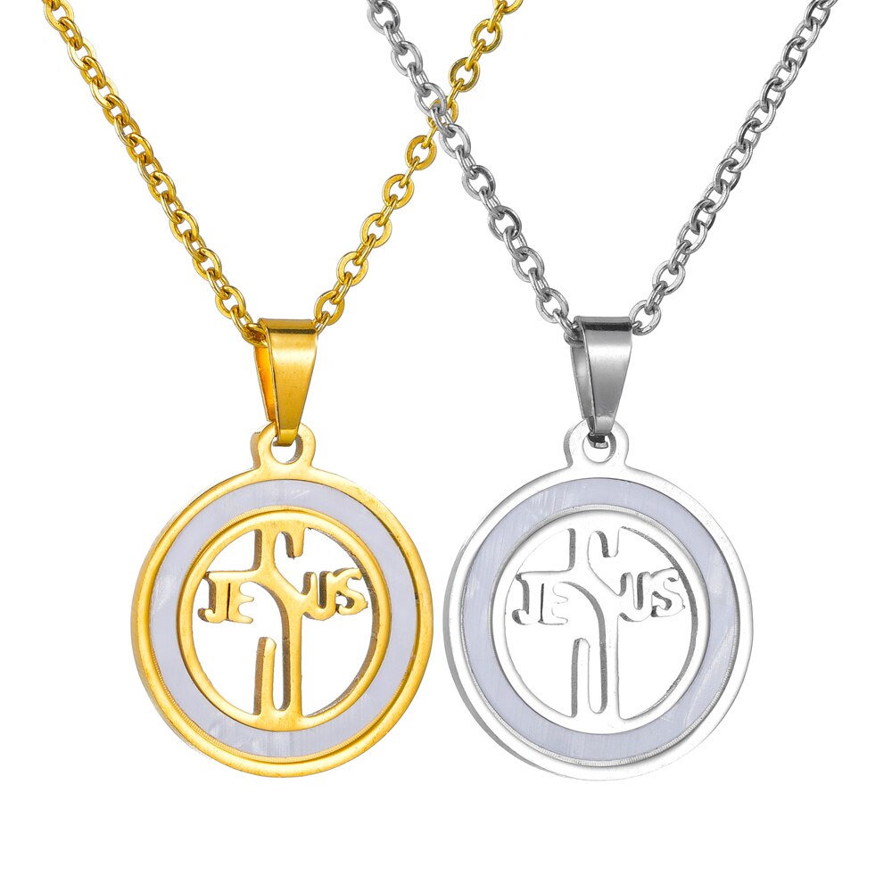 Natural Shell Round Jesus Cross & San Benito Mother Pearl Necklace Cross Mother Pearl Necklace for women & Gift