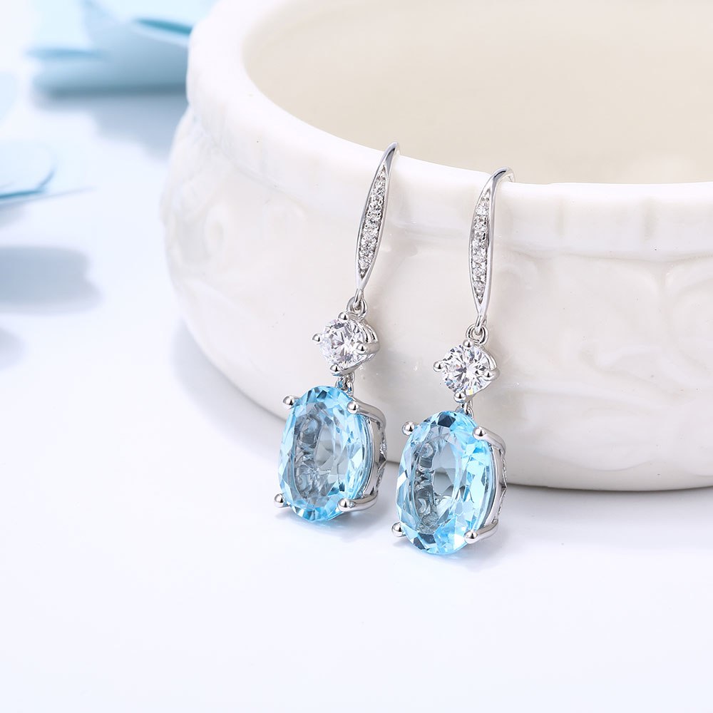 Natural Sky Blue Topaz Earrings with Gemstone 925 Sterling Silver 6.9ctw Gemstone Drop Earrings for Women Engagement Anniversary