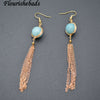 Natural Stone 12mm Round Beads Metal Chains Tassel Dangle Earrings Fashion Jewelry (Red Carnelian Agate / Amazonite )