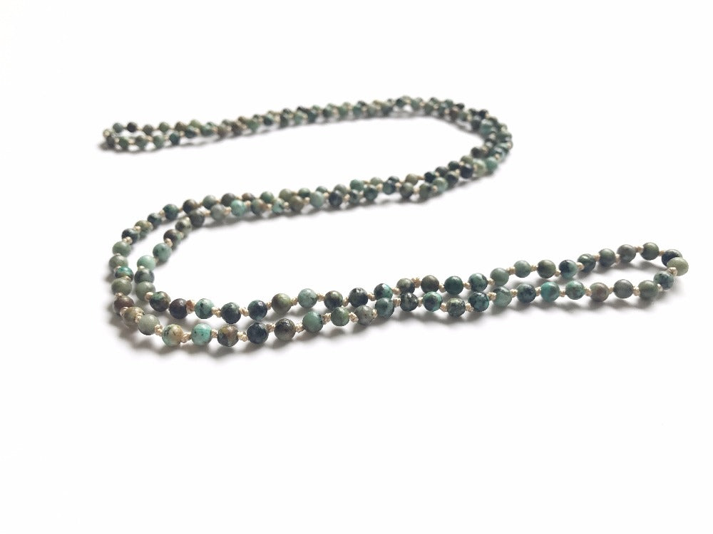 Natural Stone 4mm African Turquoises Necklace Fashion Mini Hand Knotted Necklaces Endless Necklaces Fashion Yoga Necklace