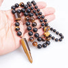 Natural Stone Bead & Tiger Eye Bullet Pendant Tribal Necklace For Men