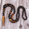 Natural Stone Bead & Tiger Eye Bullet Pendant Tribal Necklace For Men