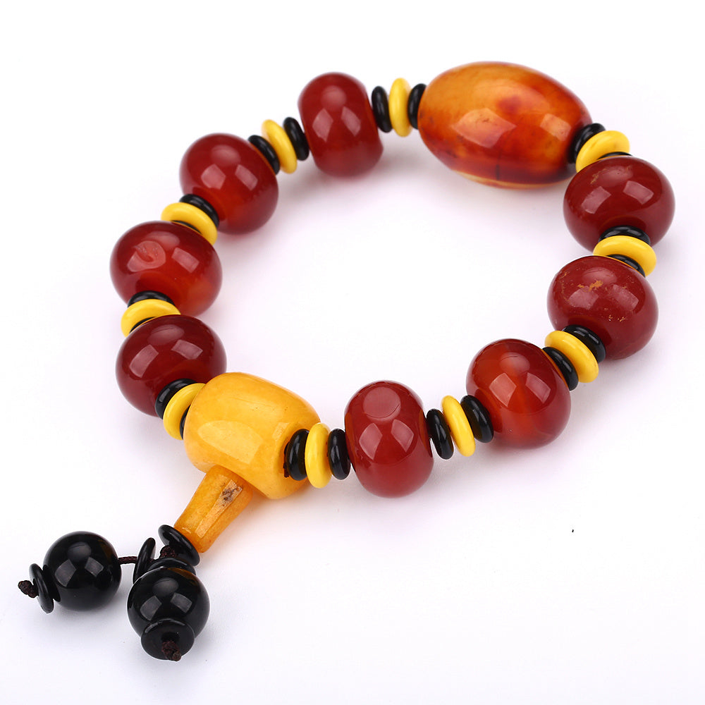 Natural Stone Bracelet Yellow Dzi Red Agate Fashion Men Bracelet Aquatic Agate Jewelry Round Beads Gem Chalcedony Bracelet Gift