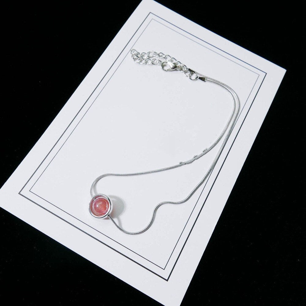 Natural Stone Colorful Pedndant Necklace Pink Green Blue Black Opal Round Neck Link Minimalism Choker Women Gift Jewelry