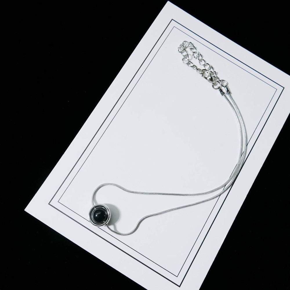 Natural Stone Colorful Pedndant Necklace Pink Green Blue Black Opal Round Neck Link Minimalism Choker Women Gift Jewelry