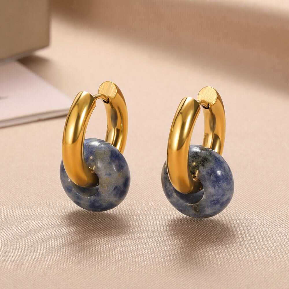 Natural Stone Drop Earrings for Women Gold Color Stainless Steel Opal Round Earrings 2023 Trend Boho Jewerly Christmas Gifts