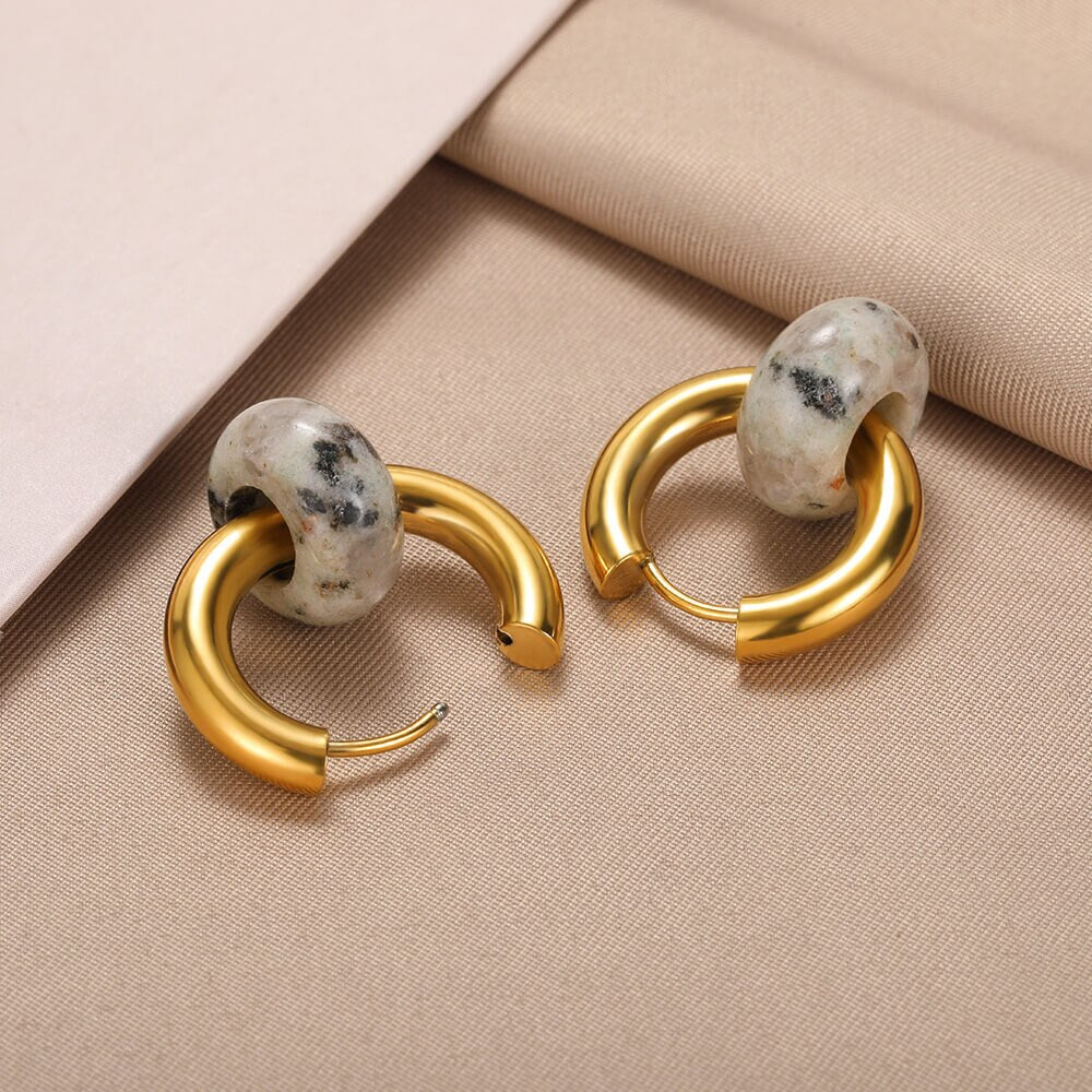Natural Stone Drop Earrings for Women Gold Color Stainless Steel Opal Round Earrings 2023 Trend Boho Jewerly Christmas Gifts