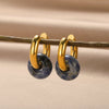 Natural Stone Drop Earrings for Women Gold Color Stainless Steel Opal Round Earrings 2023 Trend Boho Jewerly Christmas Gifts