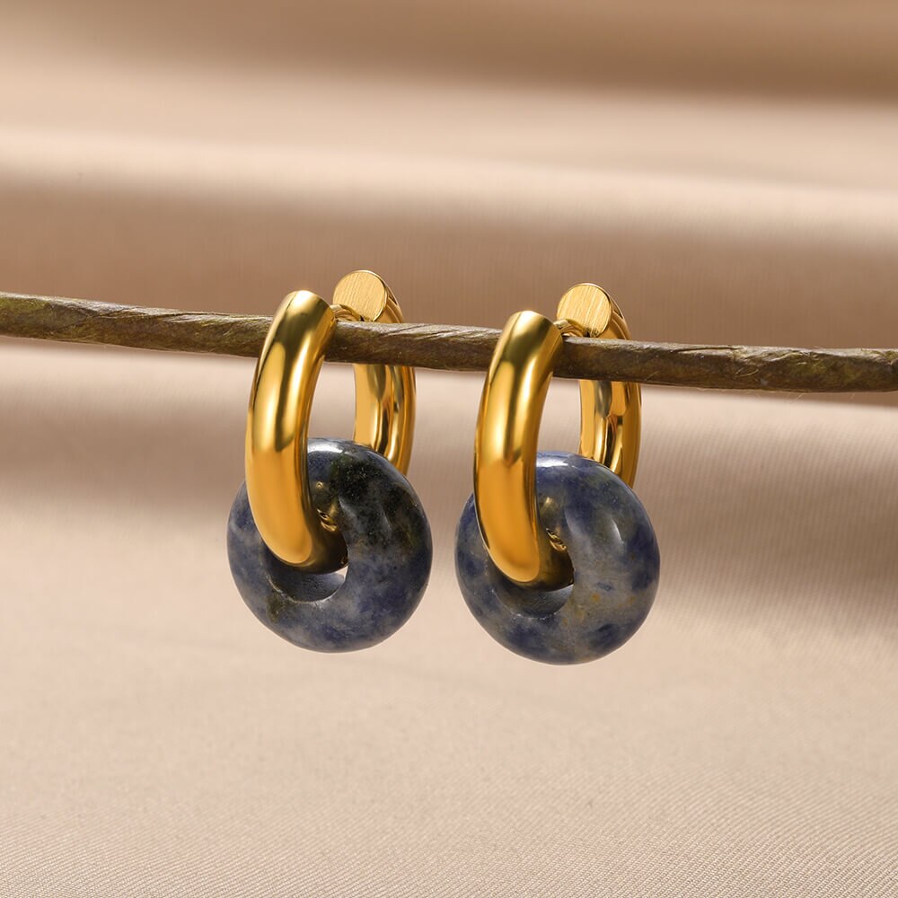 Natural Stone Drop Earrings for Women Gold Color Stainless Steel Opal Round Earrings 2023 Trend Boho Jewerly Christmas Gifts